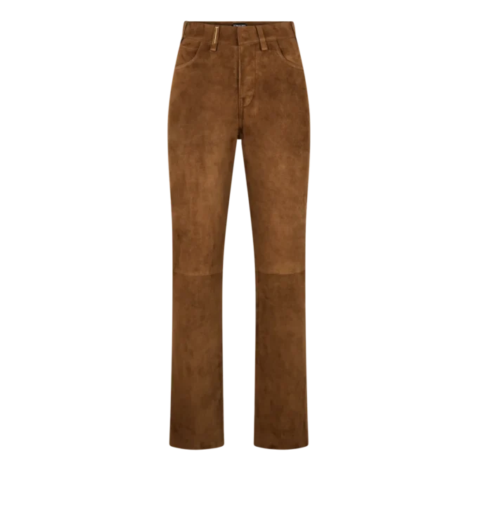 Pantaloni din piele de miel cu cinci buzunare și logo Tf în relief Pantaloni din piele de miel cu cinci buzunare și logo Tf în relief
