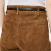 Pantaloni din piele de miel cu cinci buzunare și logo Tf în relief Pantaloni din piele de miel cu cinci buzunare și logo Tf în relief