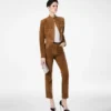 Pantaloni din piele de miel cu cinci buzunare și logo Tf în relief Pantaloni din piele de miel cu cinci buzunare și logo Tf în relief