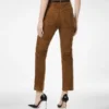 Pantaloni din piele de miel cu cinci buzunare și logo Tf în relief Pantaloni din piele de miel cu cinci buzunare și logo Tf în relief