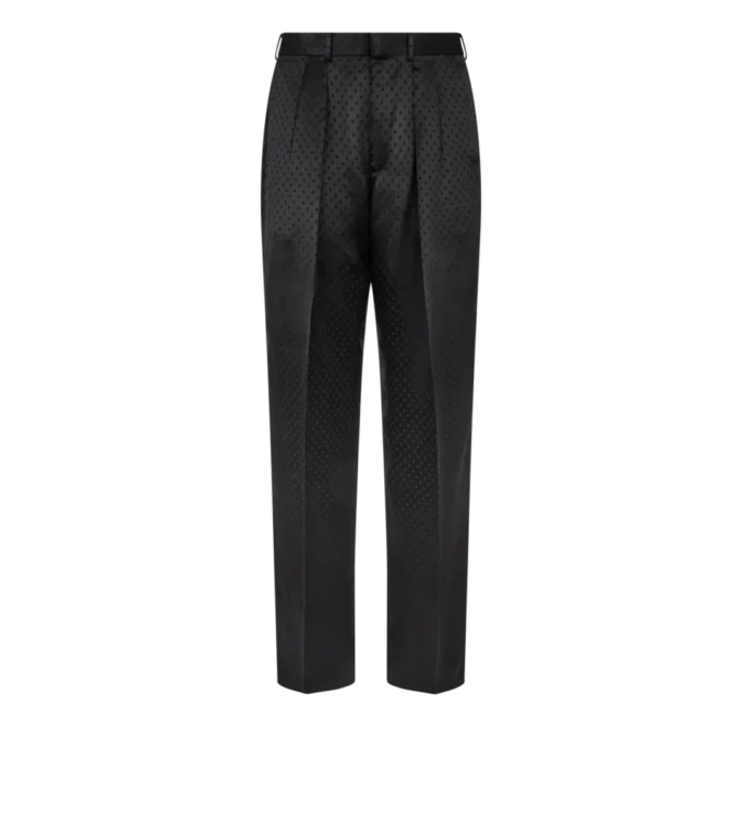 Pantaloni din satin cu buline jacquard și pli dublu