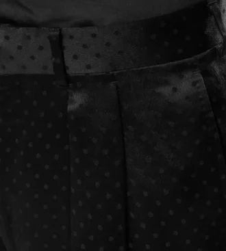Pantaloni din satin cu buline jacquard și pli dublu