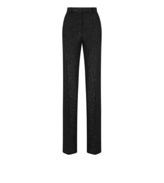 Pantaloni drepți croiți din crep din amestec de lână cu paiete
