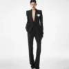 Pantaloni drepți croiți din crep din amestec de lână cu paiete Pantaloni drepți croiți din crep din amestec de lână cu paiete
