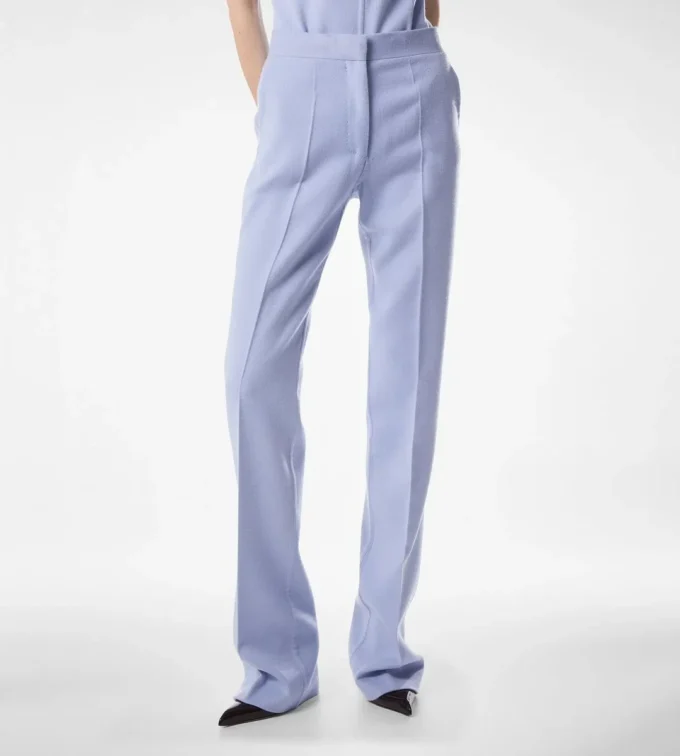 Pantaloni drepți croiți din lână ușoară cu două fețe Pantaloni drepți croiți din lână ușoară cu două fețe