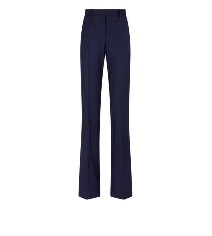 Pantaloni drepți croiți din lână virgină cu dungi tonale Pantaloni drepți croiți din lână virgină cu dungi tonale