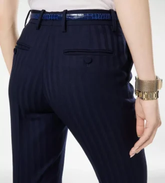 Pantaloni drepți croiți din lână virgină cu dungi tonale