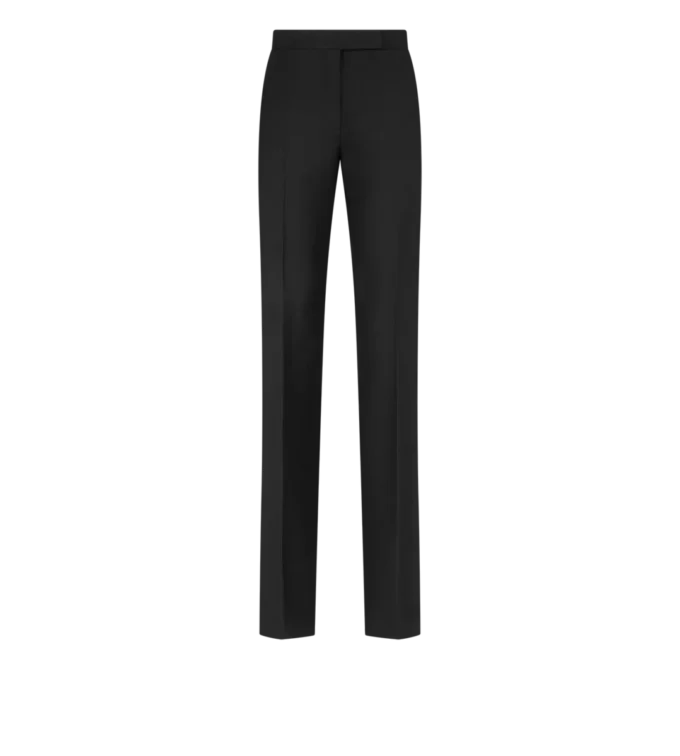Pantaloni drepți de smoking din amestec de lână și mătase Pantaloni drepți de smoking din amestec de lână și mătase