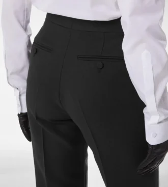 Pantaloni drepți de smoking din amestec de lână și mătase