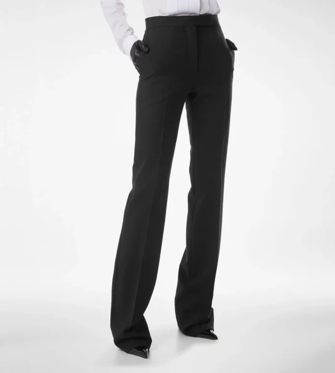 Pantaloni drepți de smoking din amestec de lână și mătase Pantaloni drepți de smoking din amestec de lână și mătase