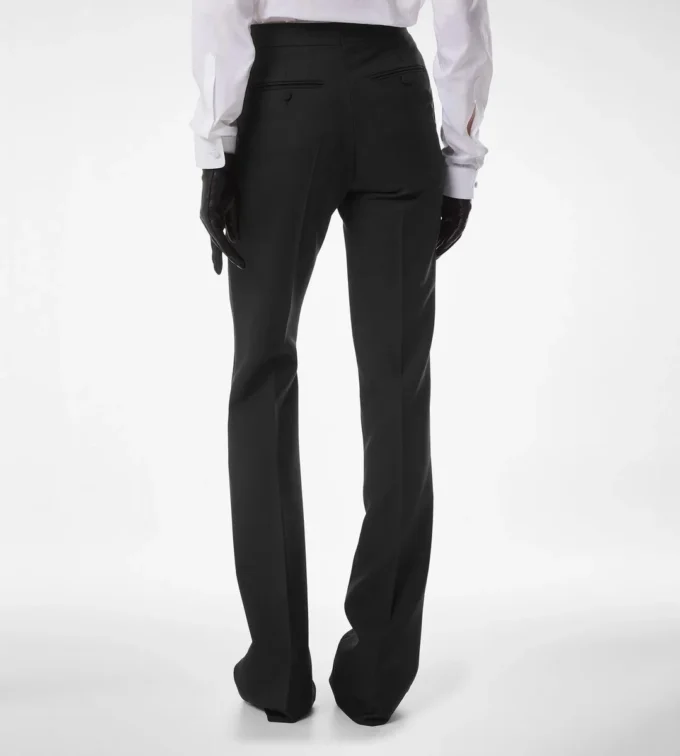 Pantaloni drepți de smoking din amestec de lână și mătase Pantaloni drepți de smoking din amestec de lână și mătase