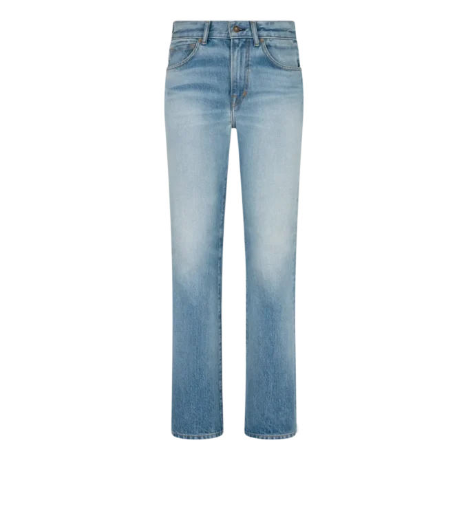 Pantaloni drepți din denim spălați cu pietre Pantaloni drepți din denim spălați cu pietre