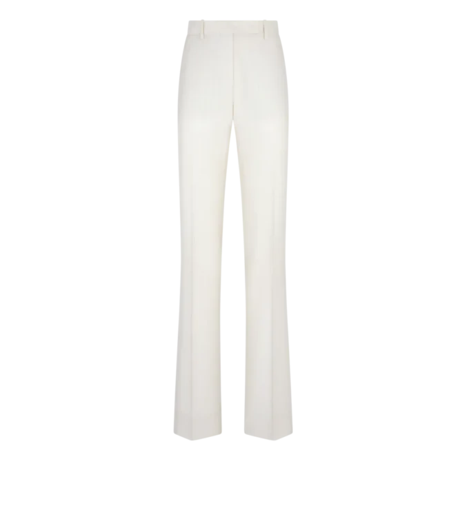 Pantaloni drepți din lână și mătase cu dungi în nuanțe de umbră Pantaloni drepți din lână și mătase cu dungi în nuanțe de umbră