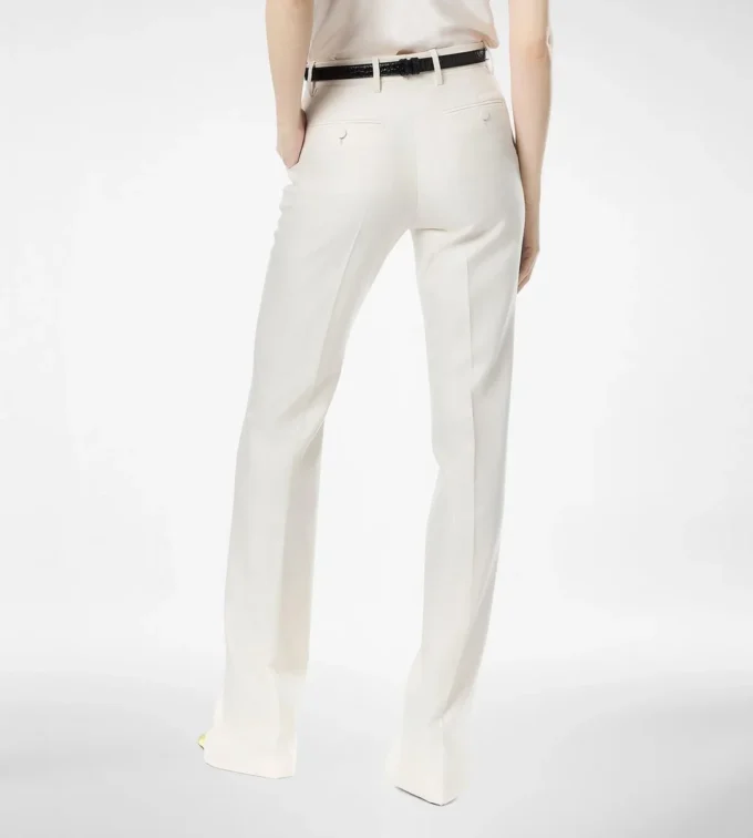 Pantaloni drepți din lână și mătase cu dungi în nuanțe de umbră Pantaloni drepți din lână și mătase cu dungi în nuanțe de umbră