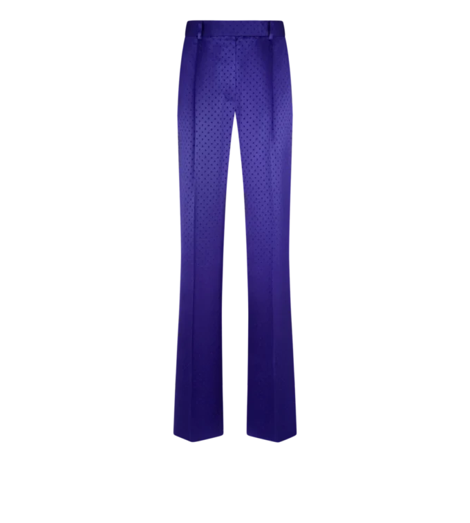 Pantaloni drepți plisați din jacquard cu buline Pantaloni drepți plisați din jacquard cu buline