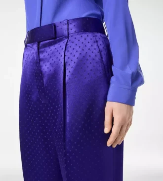 Pantaloni drepți plisați din jacquard cu buline