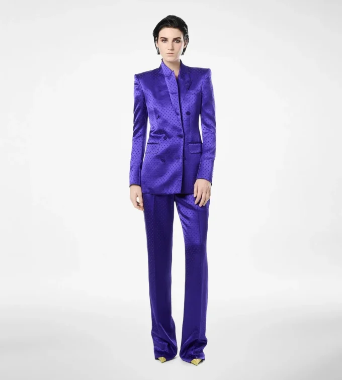 Jacheta cu rever dublu și nasturi, din jacquard cu buline Jacheta cu rever dublu și nasturi, din jacquard cu buline