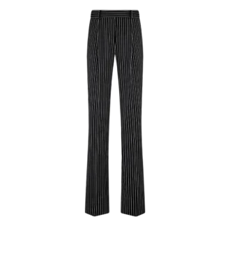 Pantaloni drepți relaxați, cu pliuri, din lână și bumbac Barathea, cu dungi
