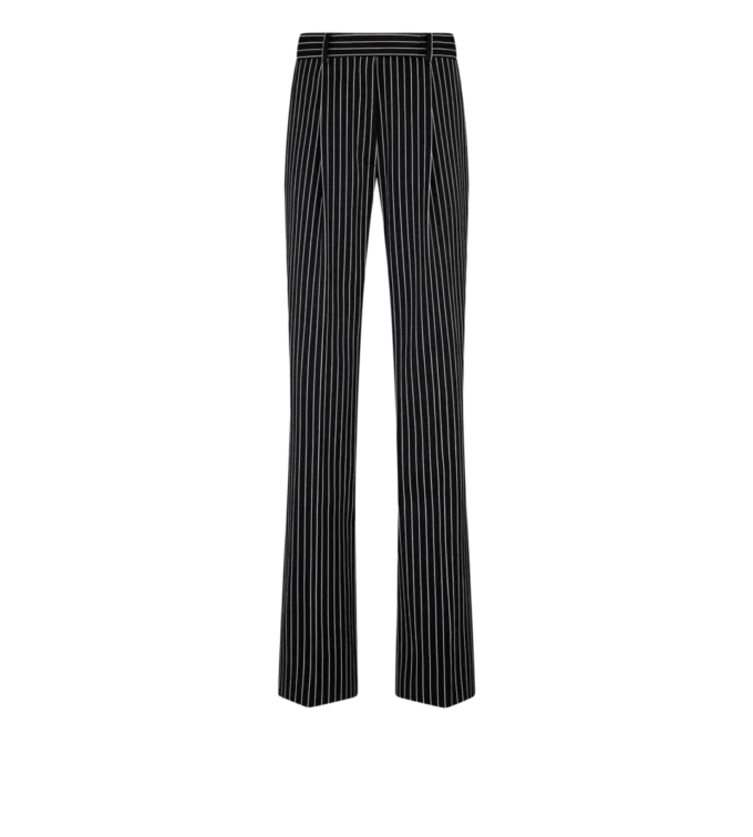 Pantaloni drepți relaxați, cu pliuri, din lână și bumbac Barathea, cu dungi Pantaloni drepți relaxați, cu pliuri, din lână și bumbac Barathea, cu dungi