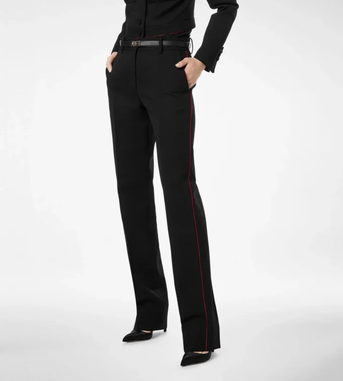 Pantaloni eleganți din gabardină de lână, cu bordură Pantaloni eleganți din gabardină de lână, cu bordură