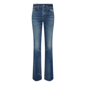 Pantaloni evazați din denim brut elastic Pantaloni evazați din denim brut elastic