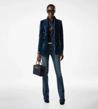 Pantaloni evazați din denim brut elastic Pantaloni evazați din denim brut elastic