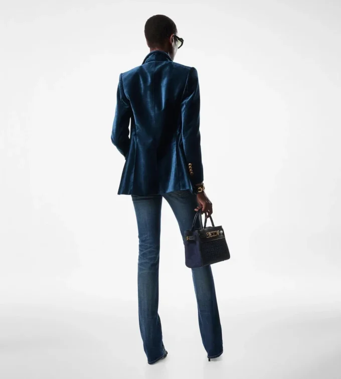 Pantaloni evazați din denim brut elastic Pantaloni evazați din denim brut elastic