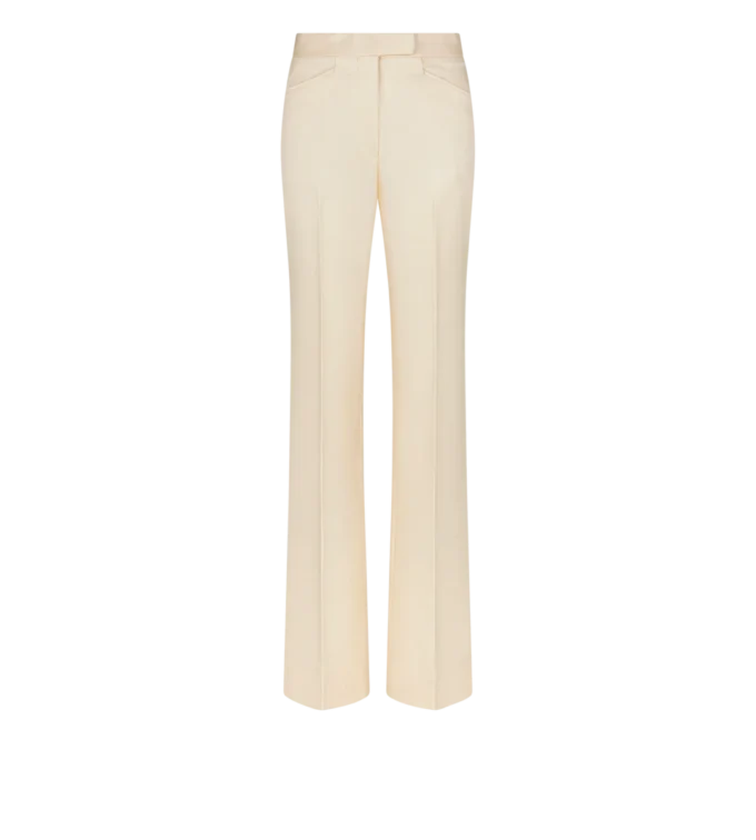 Pantaloni largi de smoking din lână și mătase Barathea lucioasă Pantaloni largi de smoking din lână și mătase Barathea lucioasă