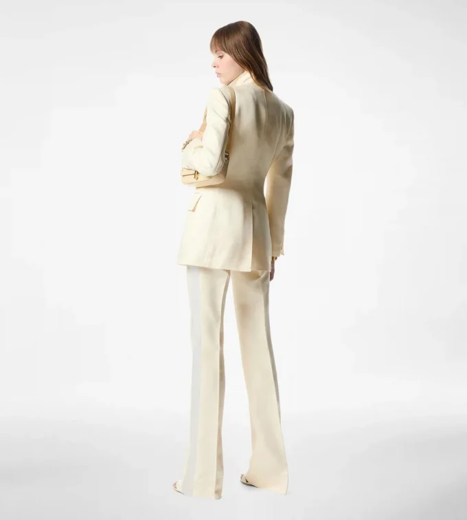 Pantaloni largi de smoking din lână și mătase Barathea lucioasă Pantaloni largi de smoking din lână și mătase Barathea lucioasă