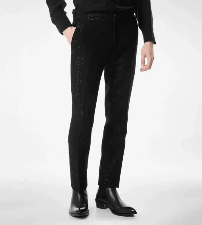Pantaloni ușori din bouclé cu paiete Pantaloni ușori din bouclé cu paiete