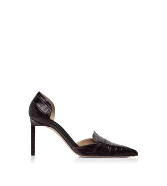 Pantofi Eva D’Orsay din piele de crocodil ștanțată lucioasă