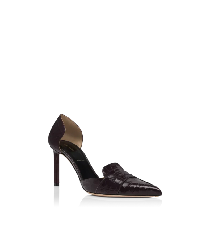 Pantofi Eva D’Orsay din piele de crocodil ștanțată lucioasă Pantofi Eva D’Orsay din piele de crocodil ștanțată lucioasă