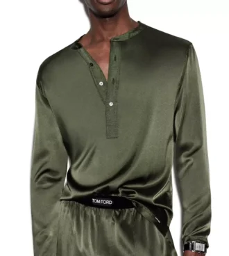 Pijama din mătase Henley 