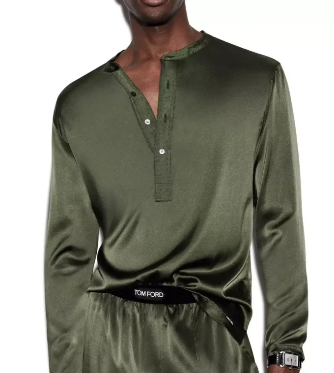 Pijama din mătase Henley 