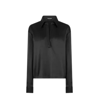 Polo din satin de mătase elastic cu logo brodat Tf în tonuri similare