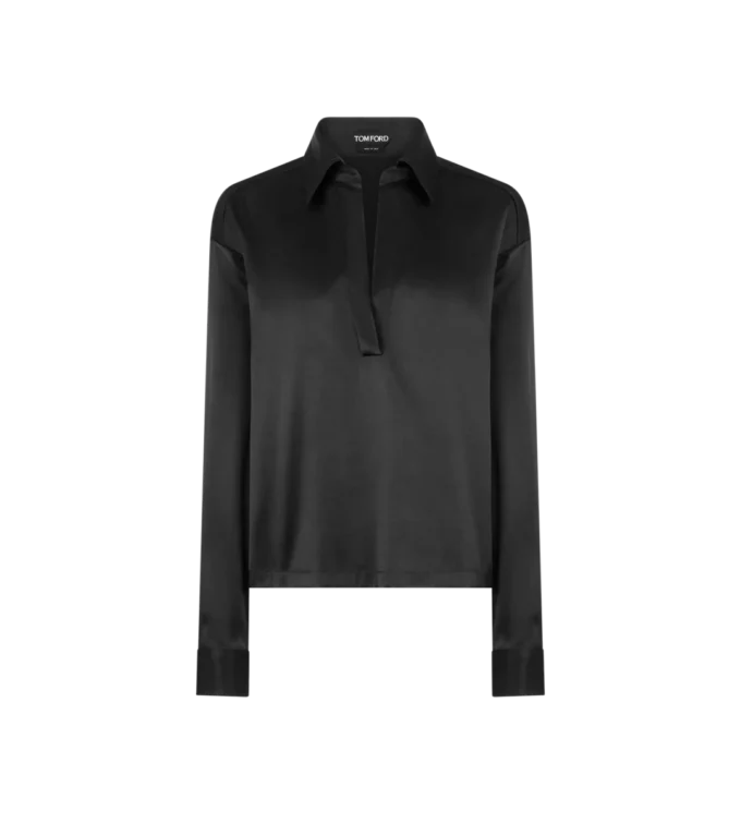 Polo din satin de mătase elastic cu logo brodat Tf în tonuri similare