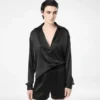 Polo din satin de mătase elastic cu logo brodat Tf în tonuri similare