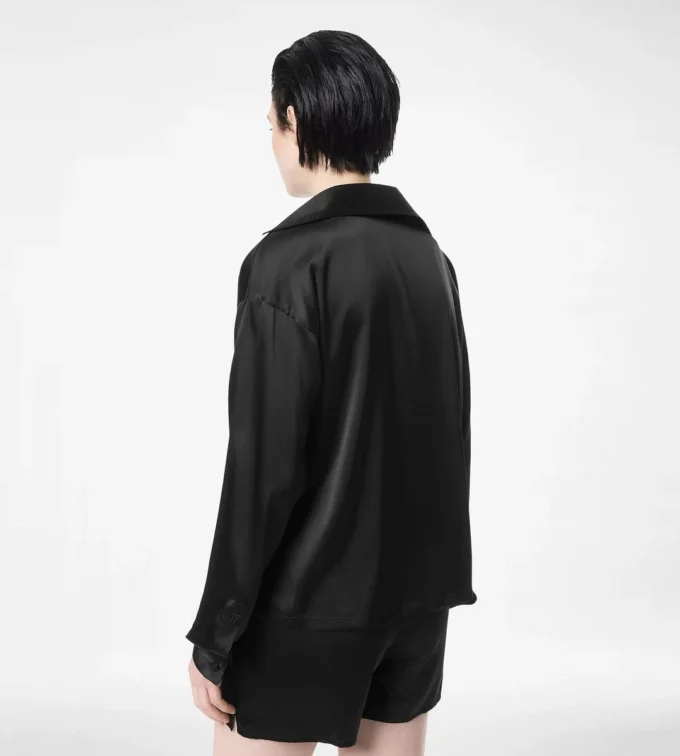 Polo din satin de mătase elastic cu logo brodat Tf în tonuri similare