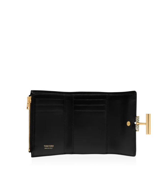 Portofel compact Tara din piele de piton imprimată Portofel compact Tara din piele de piton imprimată