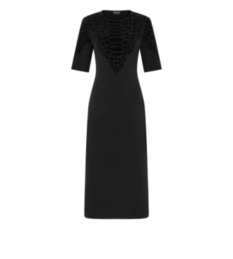 Rochie cu guler rotund din mătase chenille cu imprimeu piton