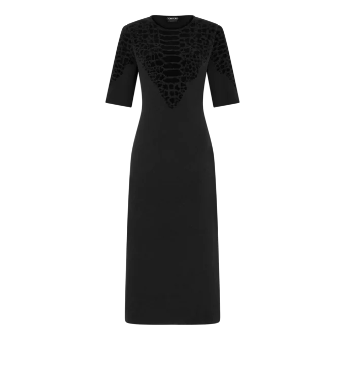 Rochie cu guler rotund din mătase chenille cu imprimeu piton Rochie cu guler rotund din mătase chenille cu imprimeu piton