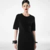 Rochie cu guler rotund din mătase chenille cu imprimeu piton Rochie cu guler rotund din mătase chenille cu imprimeu piton