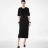 Rochie cu guler rotund din mătase chenille cu imprimeu piton Rochie cu guler rotund din mătase chenille cu imprimeu piton