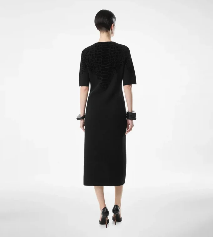 Rochie cu guler rotund din mătase chenille cu imprimeu piton Rochie cu guler rotund din mătase chenille cu imprimeu piton