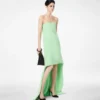 Rochie de cocktail asimetrică, fără bretele, din mătase elastică dublă georgette Rochie de cocktail asimetrică, fără bretele, din mătase elastică dublă georgette