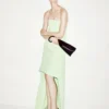 Rochie de cocktail asimetrică, fără bretele, din mătase elastică dublă georgette Rochie de cocktail asimetrică, fără bretele, din mătase elastică dublă georgette