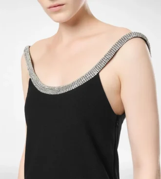 Rochie de cocktail asimetrică, fără mâneci, cu broderie din cristale Rochie de cocktail asimetrică, fără mâneci, cu broderie din cristale