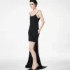 Rochie de cocktail asimetrică, fără mâneci, cu broderie din cristale Rochie de cocktail asimetrică, fără mâneci, cu broderie din cristale