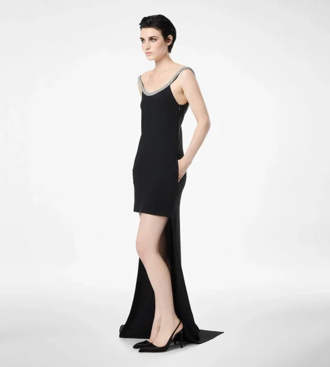 Rochie de cocktail asimetrică, fără mâneci, cu broderie din cristale Rochie de cocktail asimetrică, fără mâneci, cu broderie din cristale