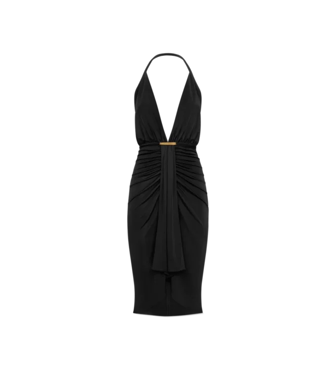 Rochie de cocktail cu decolteu în V și detaliu drapat în formă de cascadă în partea din față Rochie de cocktail cu decolteu în V și detaliu drapat în formă de cascadă în partea din față
